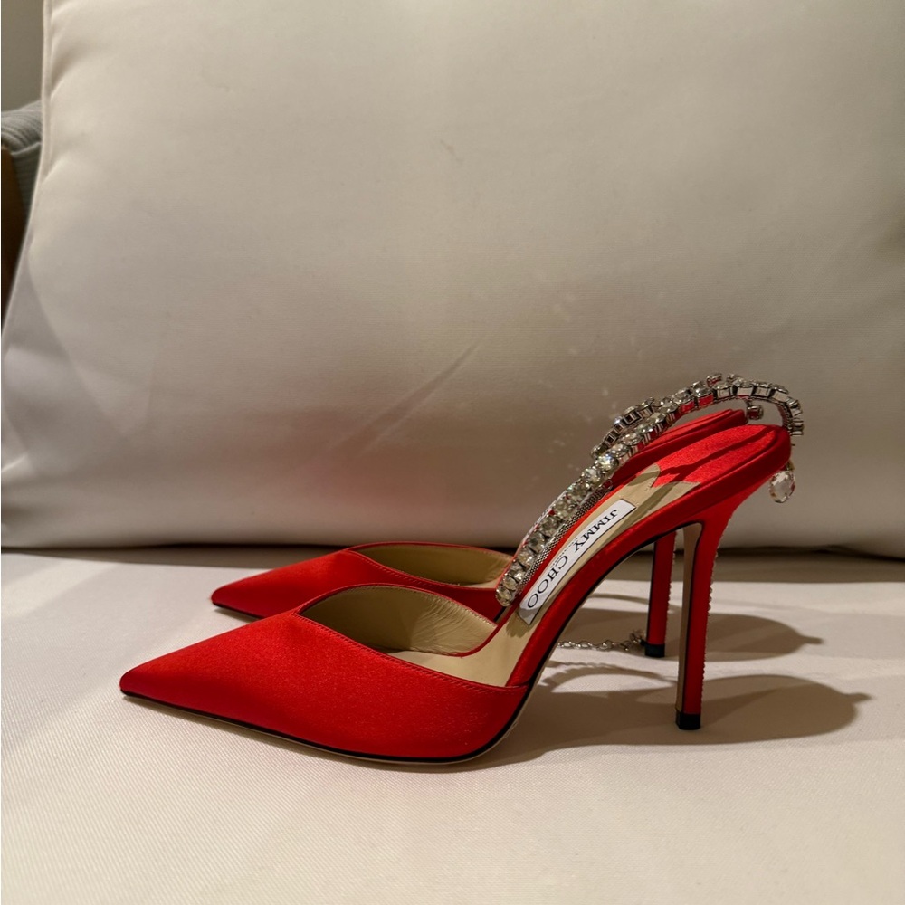 Jimmy Choo Saeda 100 Heels in red, brand new